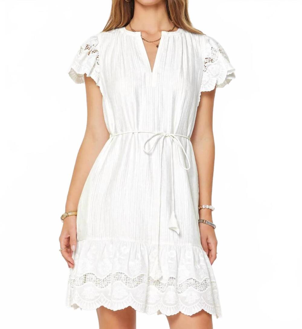 NEW CURRENT AIR crinkle textured lace mini dress in white